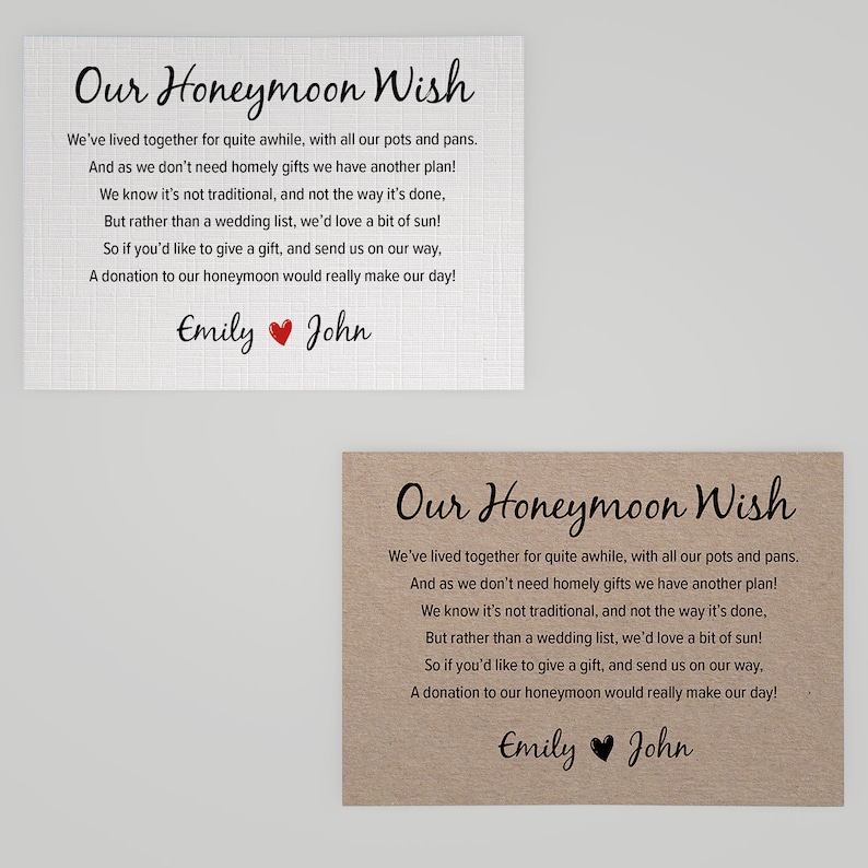 50 Personalised Wedding Money Poem/Honeymoon Wish Poems Card/Gift Poems Gold (MP14-50 - View #3