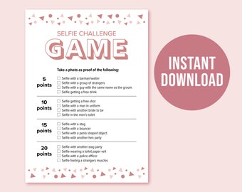 Bridal Shower Games, Selfie Photo Challenge, Rose Gold, Wedding Shower Games, Instant Download, Printable Bachelorette Quiz, Party DIG007