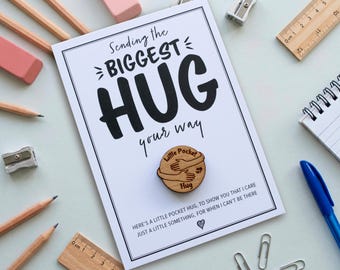 Back to School Pocket Hug Gift | Personalised Wooden Token with Poem Card | First Day Comfort Gift for Kids