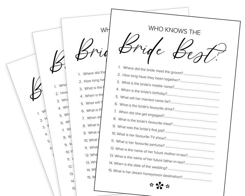 Hen Party Games Who Knows the Bride Best Cards Bridal Shower Etsy UK