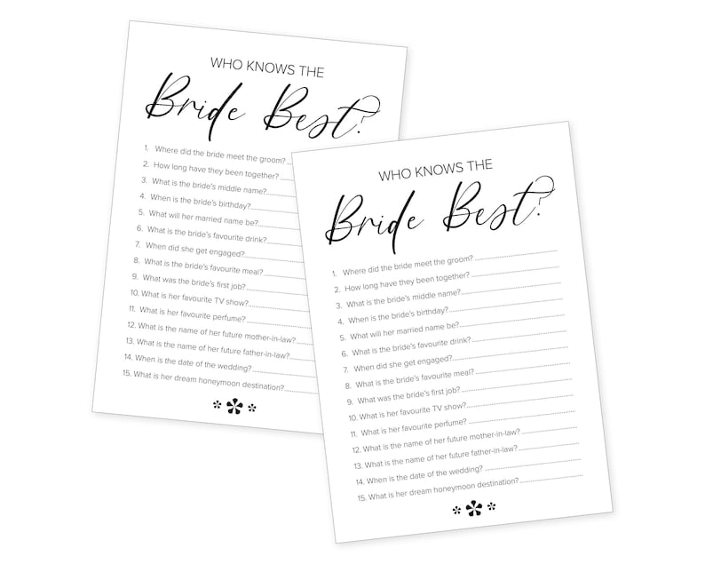 Hen Party Games Who Knows The Bride Best Cards Bridal Shower Etsy UK