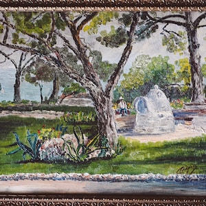 Vintage French Riviera Oil Painting on Panel - Signed Berge Artwork - Coastal Mediterranean Landscape