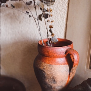 Vintage French Terracotta Pitcher: Rustic Farmhouse Decor, Authentic European Earthenware Vase
