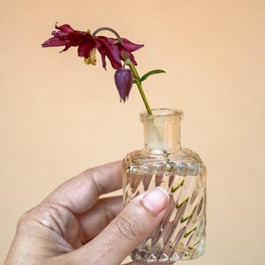 Antique Pressed Glass Travel Bottle | Spiral Ribbed | Original Stopper | Victorian Vanity Set