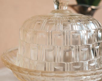 Antike Pressglas Etagere mit Kuppel | Art Deco Dessertschale | um 1920-30er Jahre | Französischer Vintage