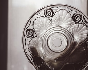 Art Nouveau Glass Lamp Shade Pair | Frosted Shell Design | Antique Ceiling Light Fixture | French Art Deco 20.5cm