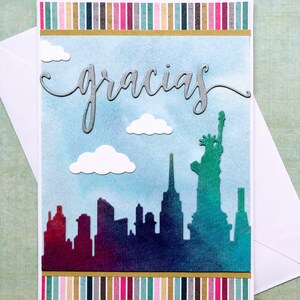 Carte postale remerciements merci fait à la main avec New York City gaufré sur papier aquarelle