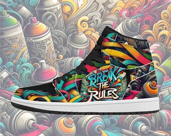 Graffiti High Top Leather Skateboard Sneakers For Men's Shoes For Women Gift For Him Custom Colorful Shoes Gift For Graffiti Lover