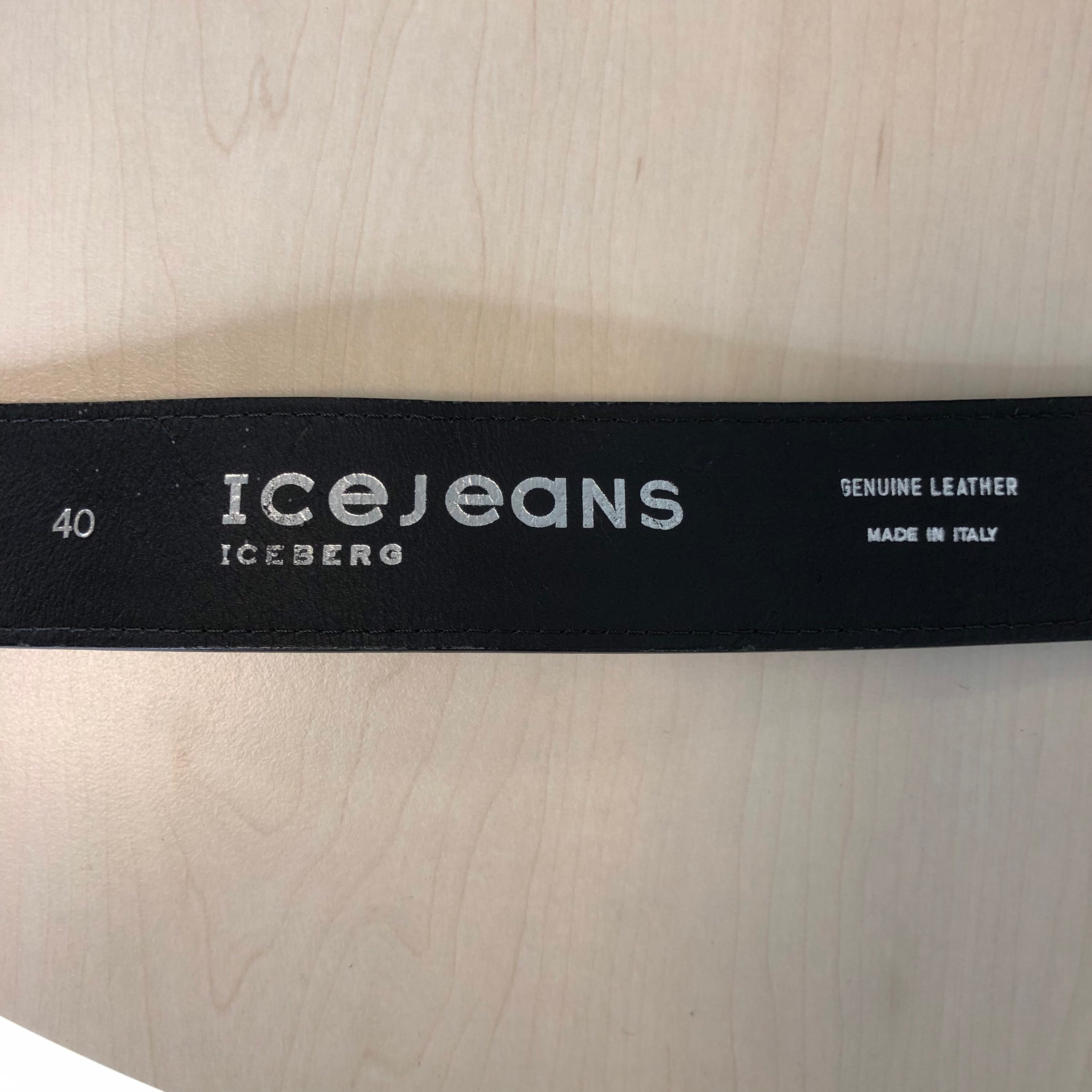 Y2K Iceberg Black Leather Belt, Ice Jeans Genuine Leather 