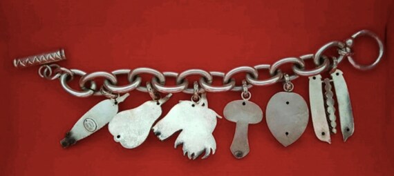 Bracelet Breloques Signé Zoé Coste, Années 70, Doré/marron, Occasion, Made In France