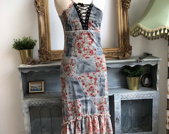 90s french vintage mesh dress beautiful floral corset bustier mesh dress VIE ta VIE  Robe-Jamaique sz 2