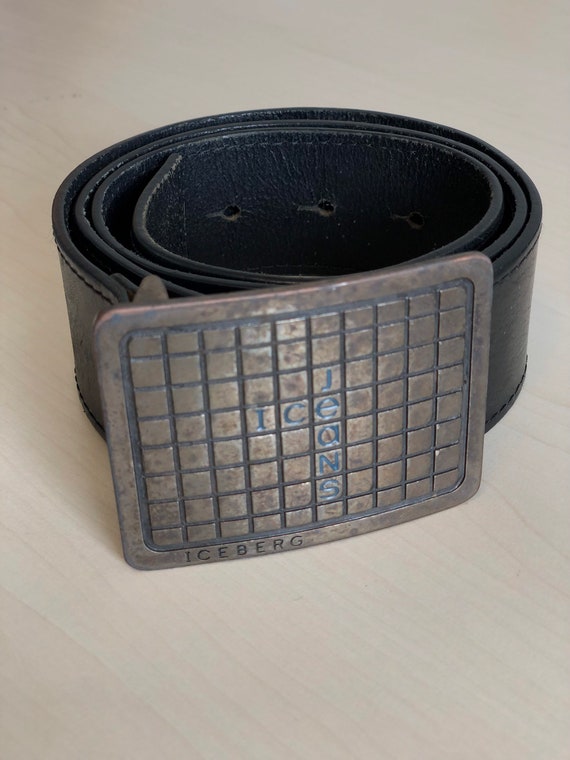 Y2K Iceberg black leather belt, Ice Jeans genuine 