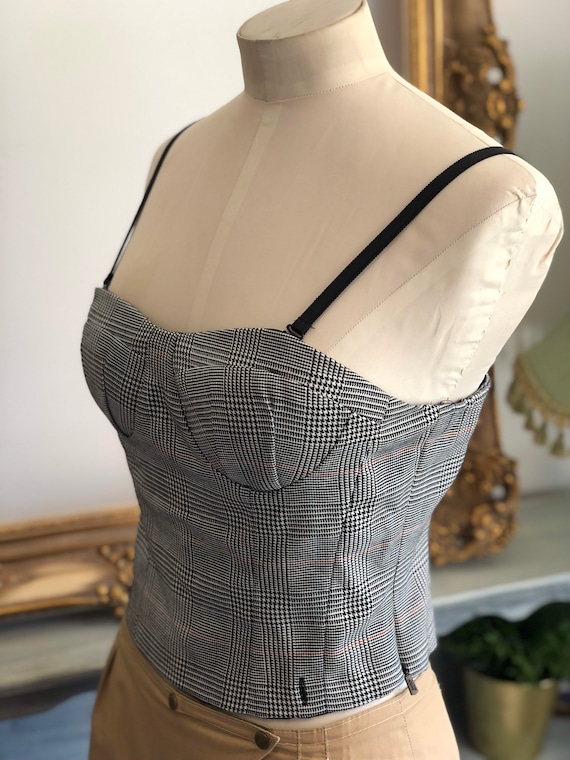 90s Miss Sixty tartan checkered padded camisole c… - image 2