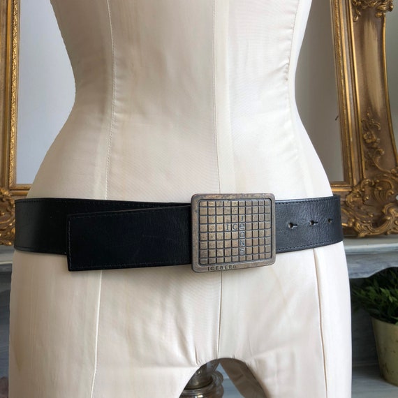 Y2K Iceberg black leather belt, Ice Jeans genuine… - image 3