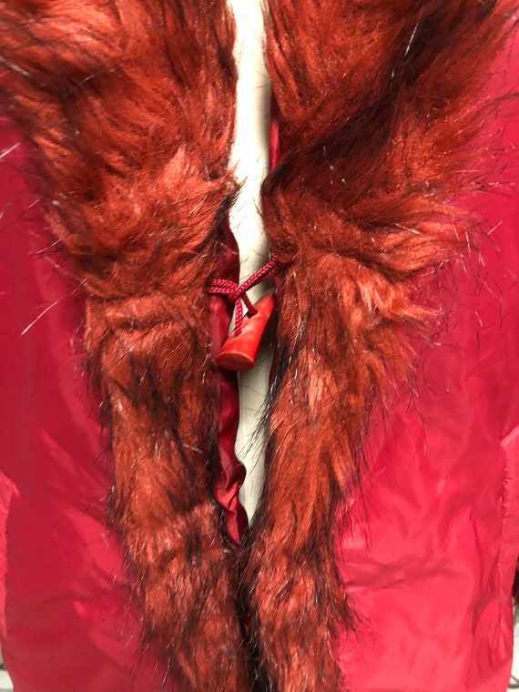 Vintage Red Afghan Coat / Fur Trim Coat / Sz Fits XS/S/ Red