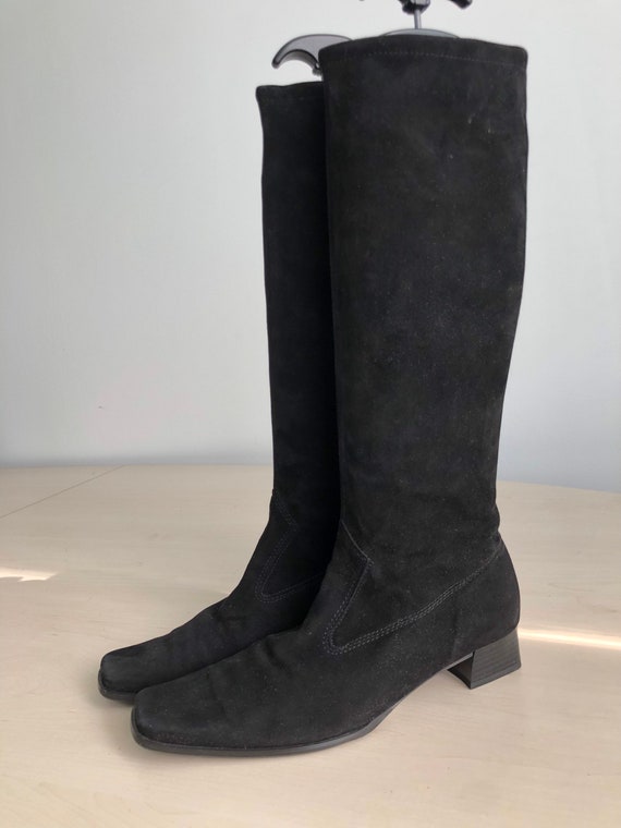90s vintage black suede sock boots Peter Kaiser Sq