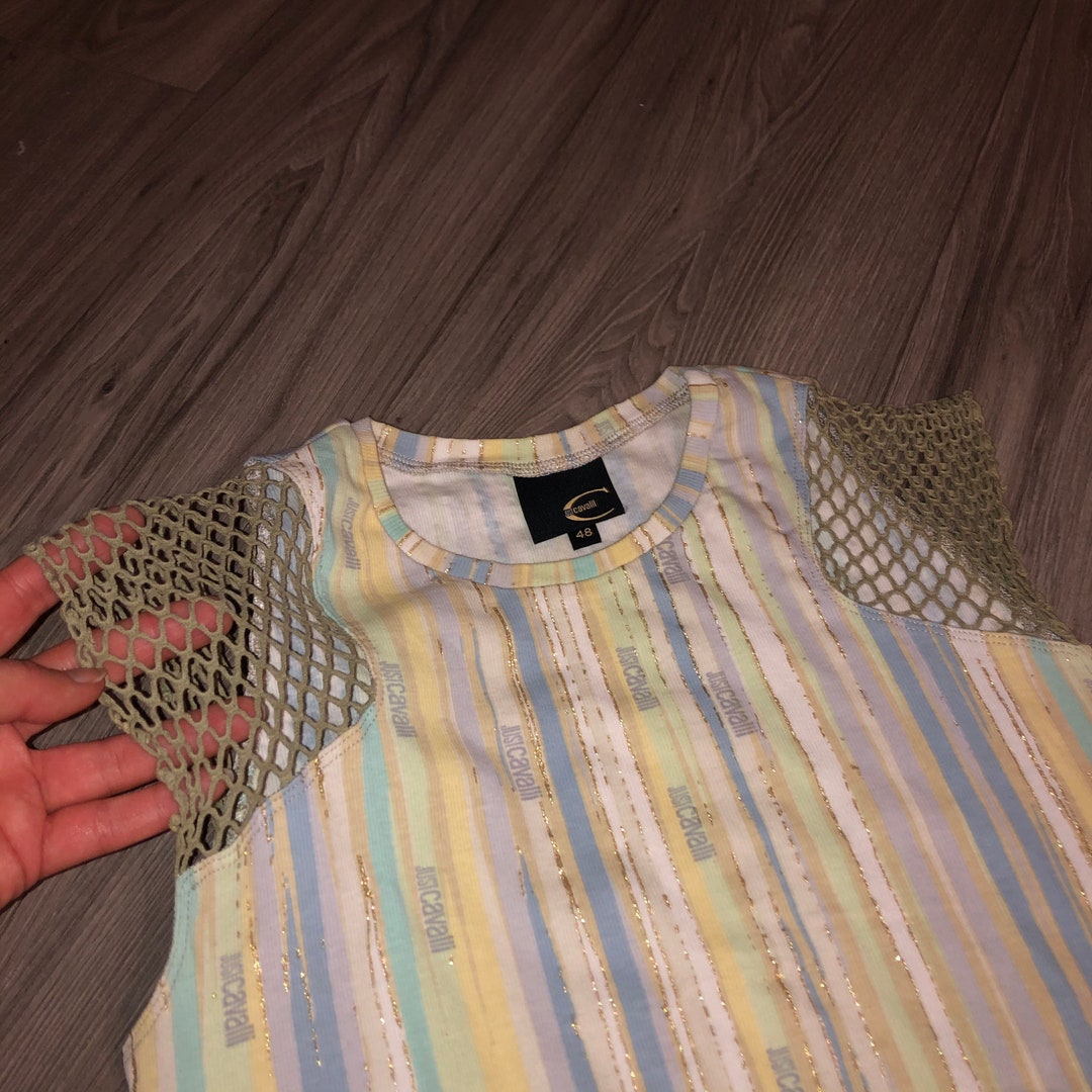Roberto Cavalli Crop Top Y2K Just Mesh Camisole, Fish Net Shoulders ...
