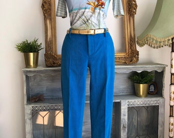 Paul Smith check cord cigarette pants 90s bright blue cord trousers vintage pants Paul Smith