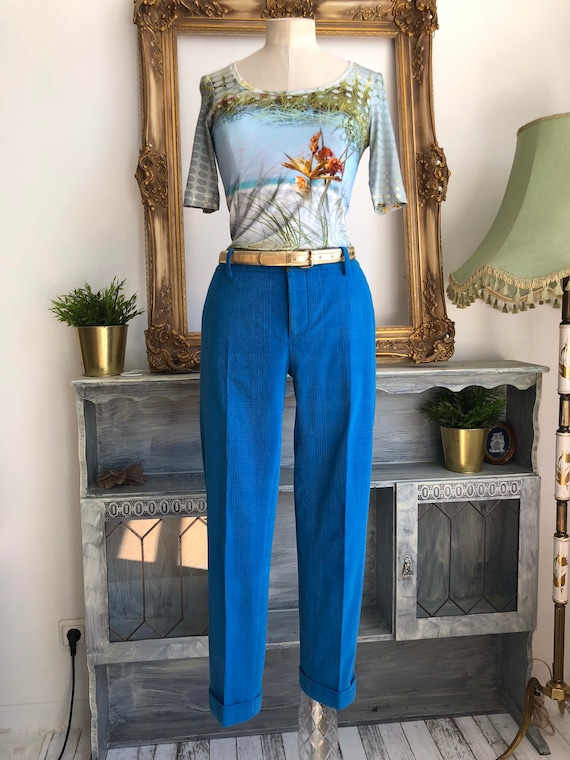 Paul Smith Check Cord Cigarette Pants 90s Bright Blue Cord