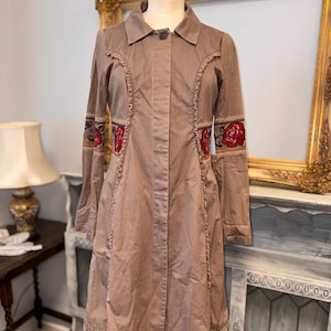 Odd Molly Mocha Brown Bohemian coat, size 1 XS/S , embroidered Floral novelty Victorian Coat Fairy Forest Cottage Romantic Rustic Cottage