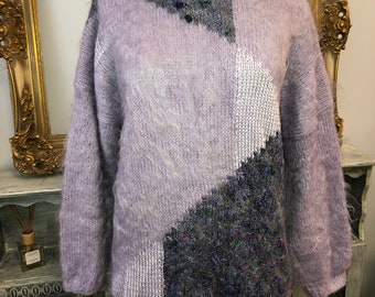 Pastel purple mohair geometric sweater free size