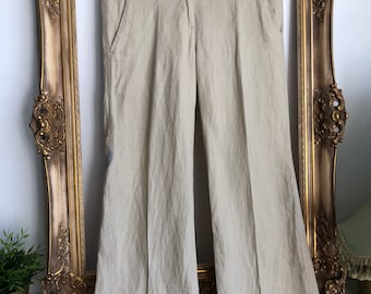 2000s Calvin Klein beige trousers, embroidered wide leg vintage pants from CK jeans, L/XL, cargo pants, linen pants