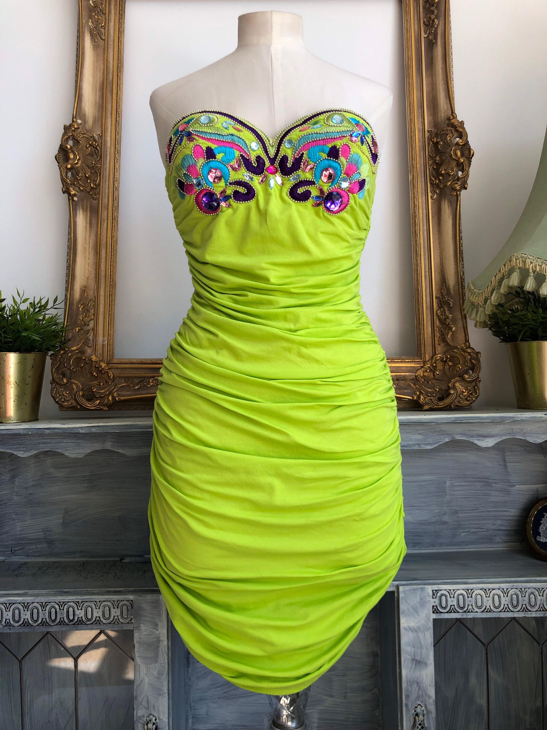 90s Designer Ruched Mini Dress Adjustable Length La Perla
