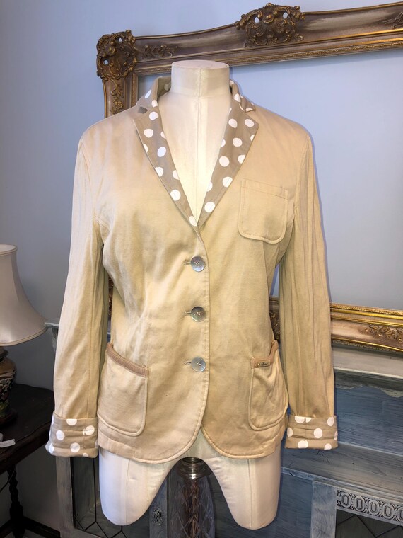 Cream beige Polka Dot Classic jacket, Luis Trenker, Two Sided, Pearl Buttons size 44 fits M reversible jacket blazer