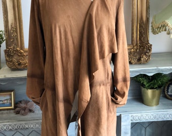 Cinnamon brown suede jacket, leather jacket Zara Woman sz S, Flare leather cape jacket coat