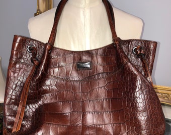 Coccinelle shoulder bag, croc embossed genuine leather shoulder bag / Brown colour,embossed ladies leather bag