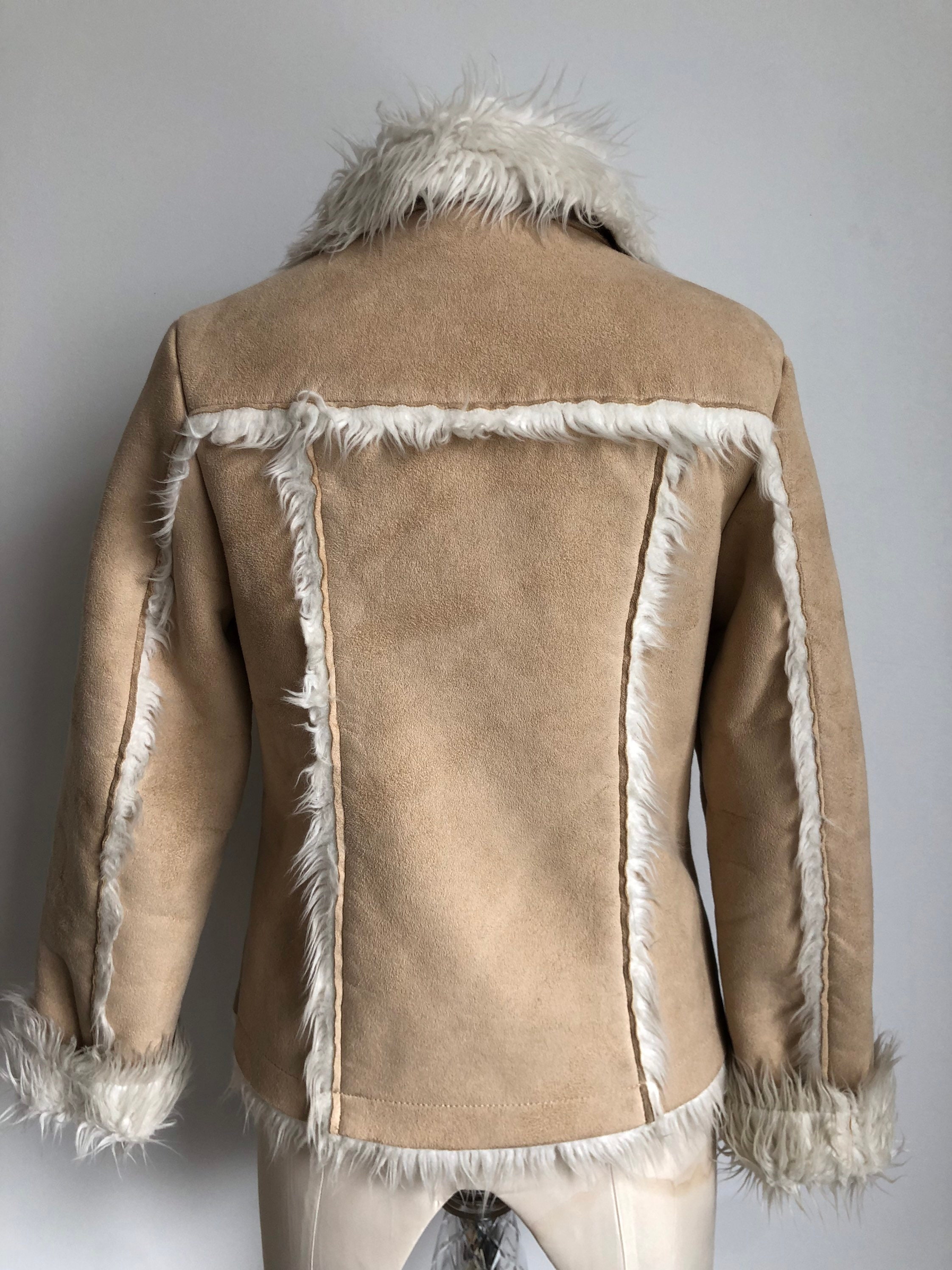 Y2K Vegan Cream Beige Suede Leather and Fur Jacket From MEXX