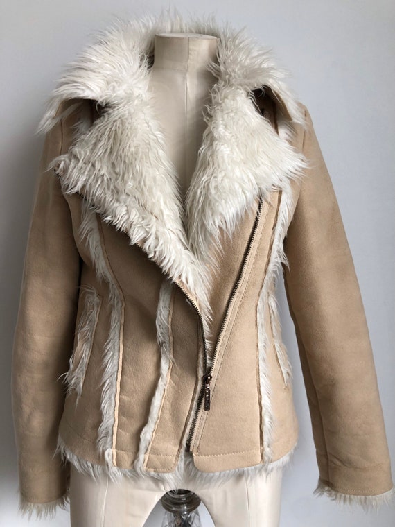 Y2K Vegan Cream Beige Suede Leather and Fur Jacket From MEXX Y2K Vegan Cream Beige Suede Leather and Fur Jacket From MEXX