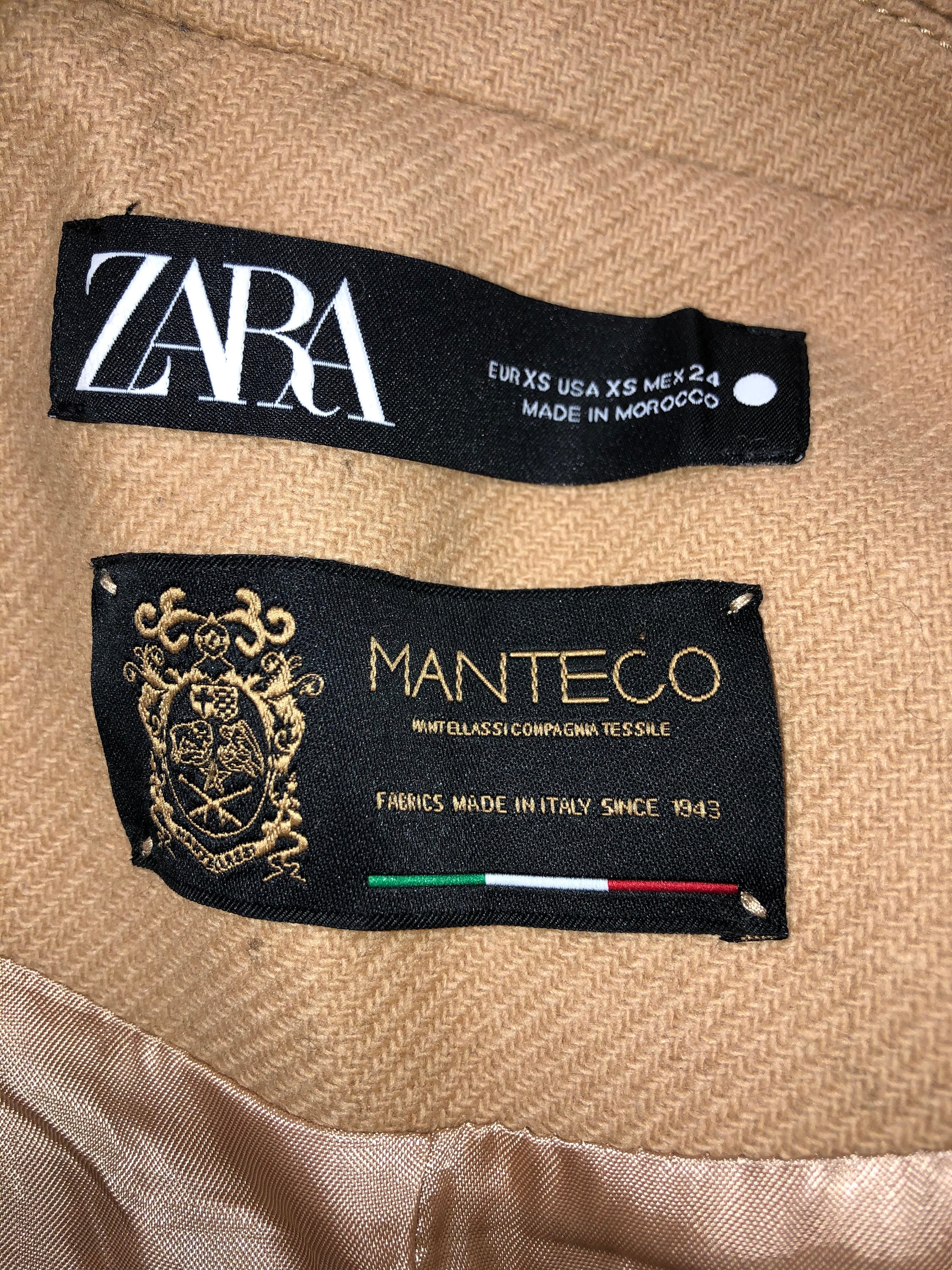 Vintage Zara Beige Camel Coat Manteco Wool Slim Fit Work Jacket