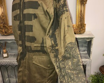 St Martins Coat Sz M Oversized Khaki Green Alternative Punk