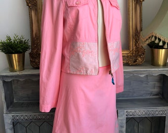 Christian Lacroix skirt suit sz 42 Jeans De Christian Lacroix bubble gum pink skirt and jacket suit Pink Barbie Mini Skirt Suit Rare 90s