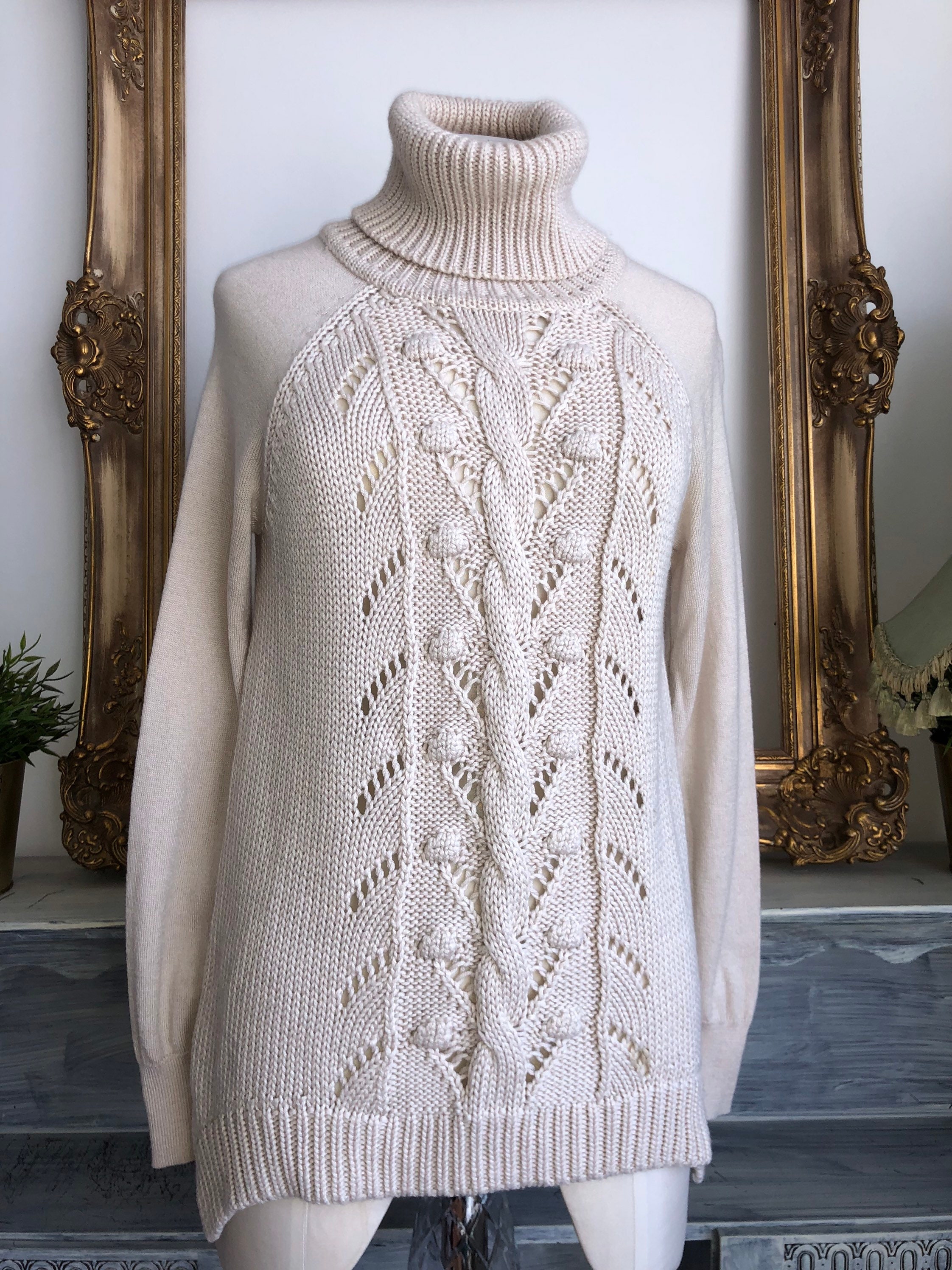 leday ounce noa wide knit 【cream】 Noa Noa Cream Sweater Front Plaits Twists Oversized Jumper Sz XS
