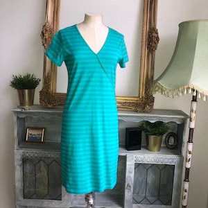 Marimekko dress sz XS midi dress green blue stripe short sleeve dress tshirt dress tennis beach Finland