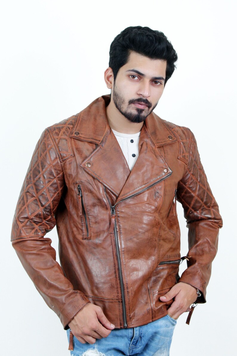 Jackherald Mens Choco Prime Leather Jacket|Handmade|Customized|Handcrafted|Premium Quality|Sheep Leather|Lambskin|Black|Biker Jacket|Fashion