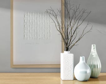 White Paper Cut Geometric Wall Art: 3D Optical Sculpture, 40x30