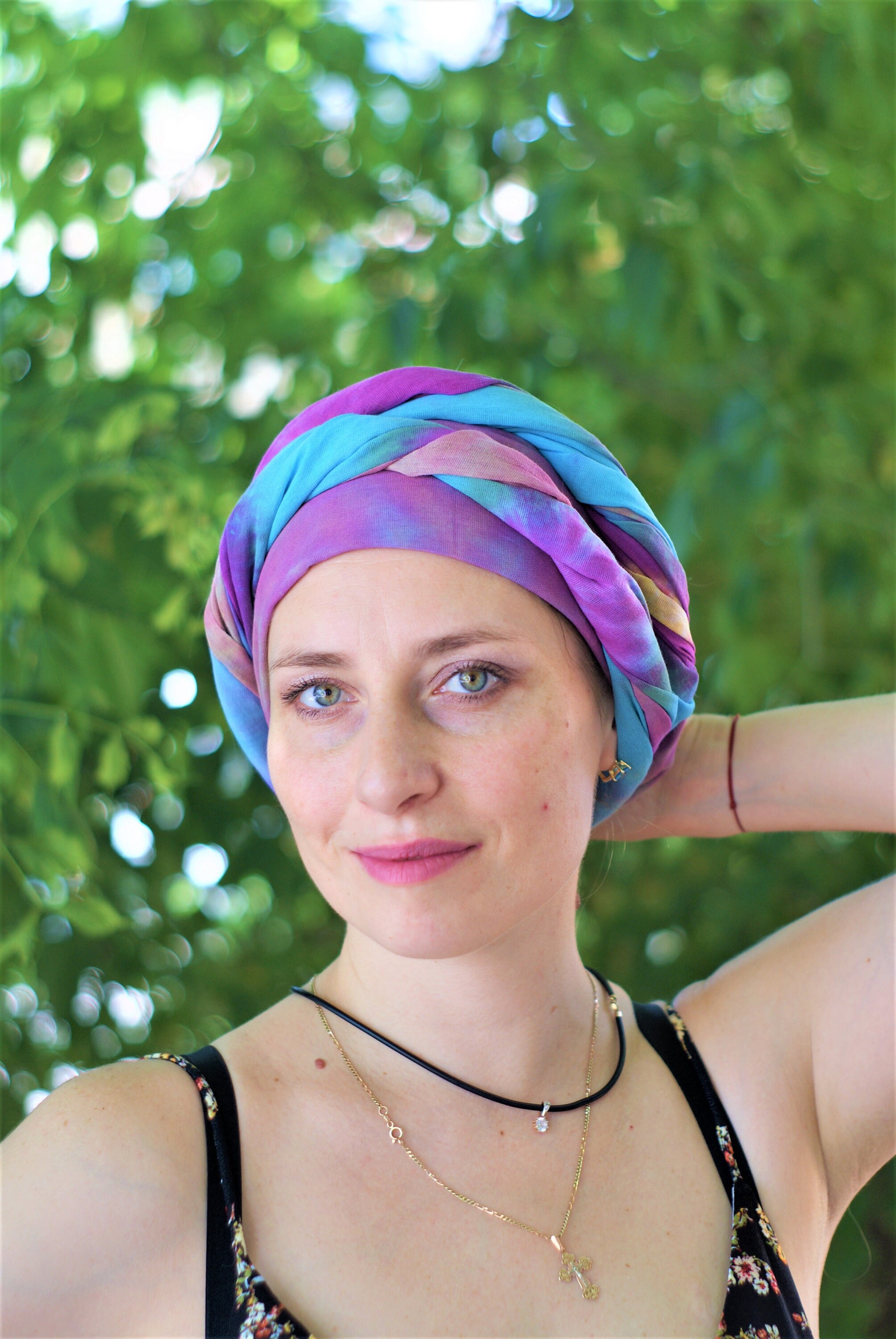 Tie dye cotton head scarf Blue Purple large scarf is hippie Etsy