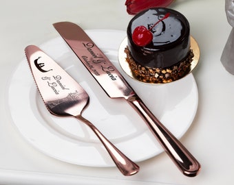 Personalized Wedding Champagne Glass and Cake Cutter Set, Engraved