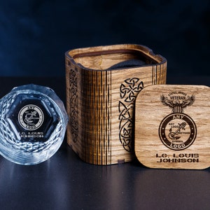 Personalized Whiskey Glass in Wooden Box - Wooden Boxed Whiskey Glass - Personalized groomsmen gifts box - marine veteran gifts - navy chief