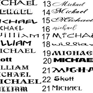 May include: A list of names written in different styles and fonts. The names include Michael, William, and Skott. The names are numbered 1 through 22.