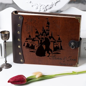Princess wedding gift Personalized guest book for wedding rustic wedding guest book guest sign Wedding album Beauty Beast wedding gift ideas
