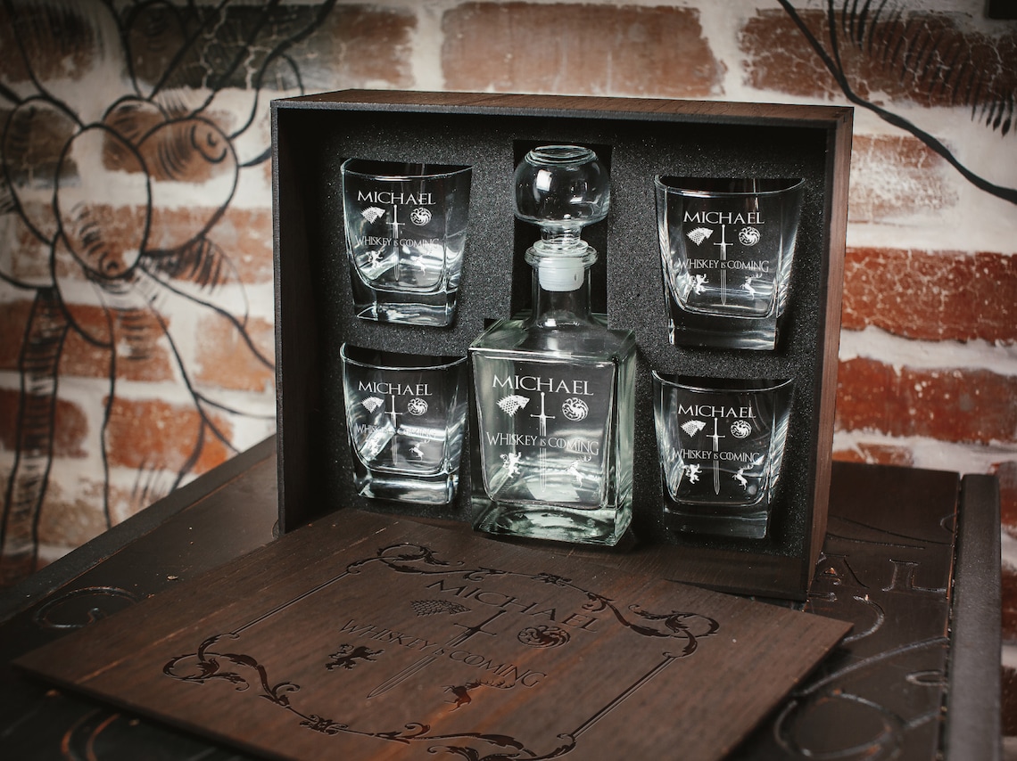 4 Glasses & Decanter in personalized wood box 140 Gift for Etsy