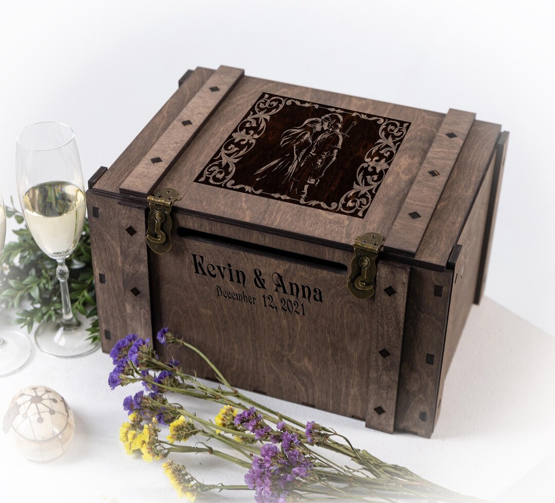 Rustic Engraved Wooden Wedding Card Box With Lock - Legend Theme - Etsy