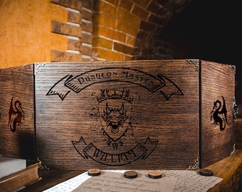 Pantalla de Dungeon Master personalizada de madera - Juego de rol, chapa de roble 44
