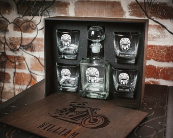 Personalized Motorcycle Whiskey Decanter Set – Engraved Biker Gift 135