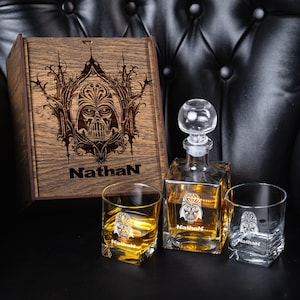 Personalized Whiskey Decanter Set - Cool Personalized Gift - Decanter Set in Wooden Box for Men Christmas Gift