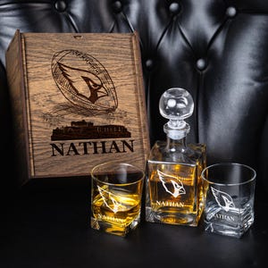 Personalized Whiskey Decanter Set: Arizona Football Fan Gift in Wooden Box